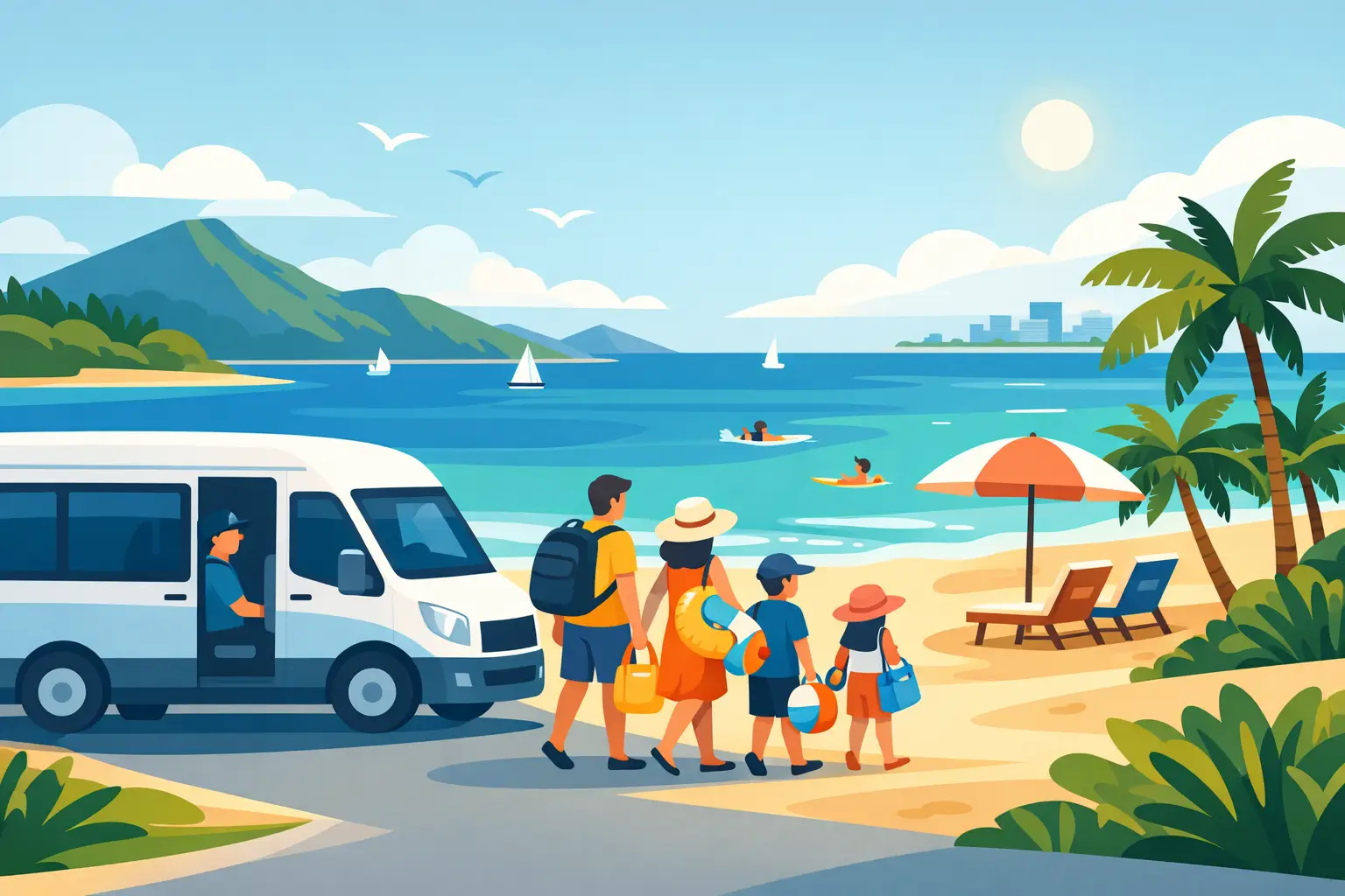 Family Beach Transfer Example for a Noumea Day
