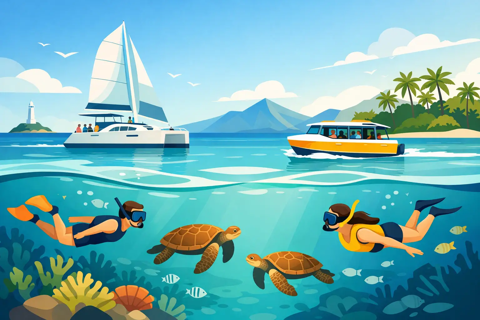 Noumea Catamaran or Water Taxi for Turtle Swims