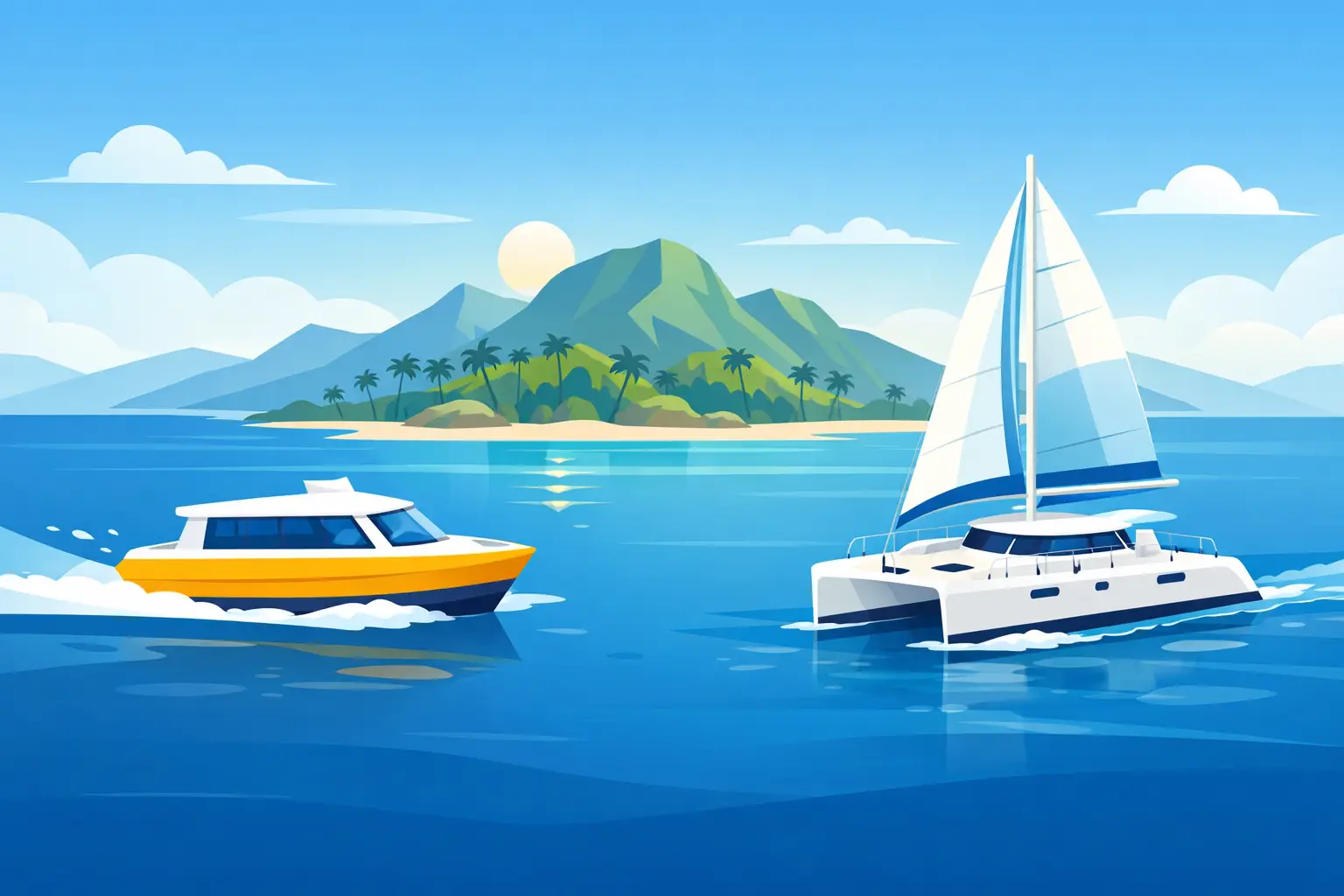 Water Taxi Boat or Sailing Catamaran for Master Island? and swim with turtles