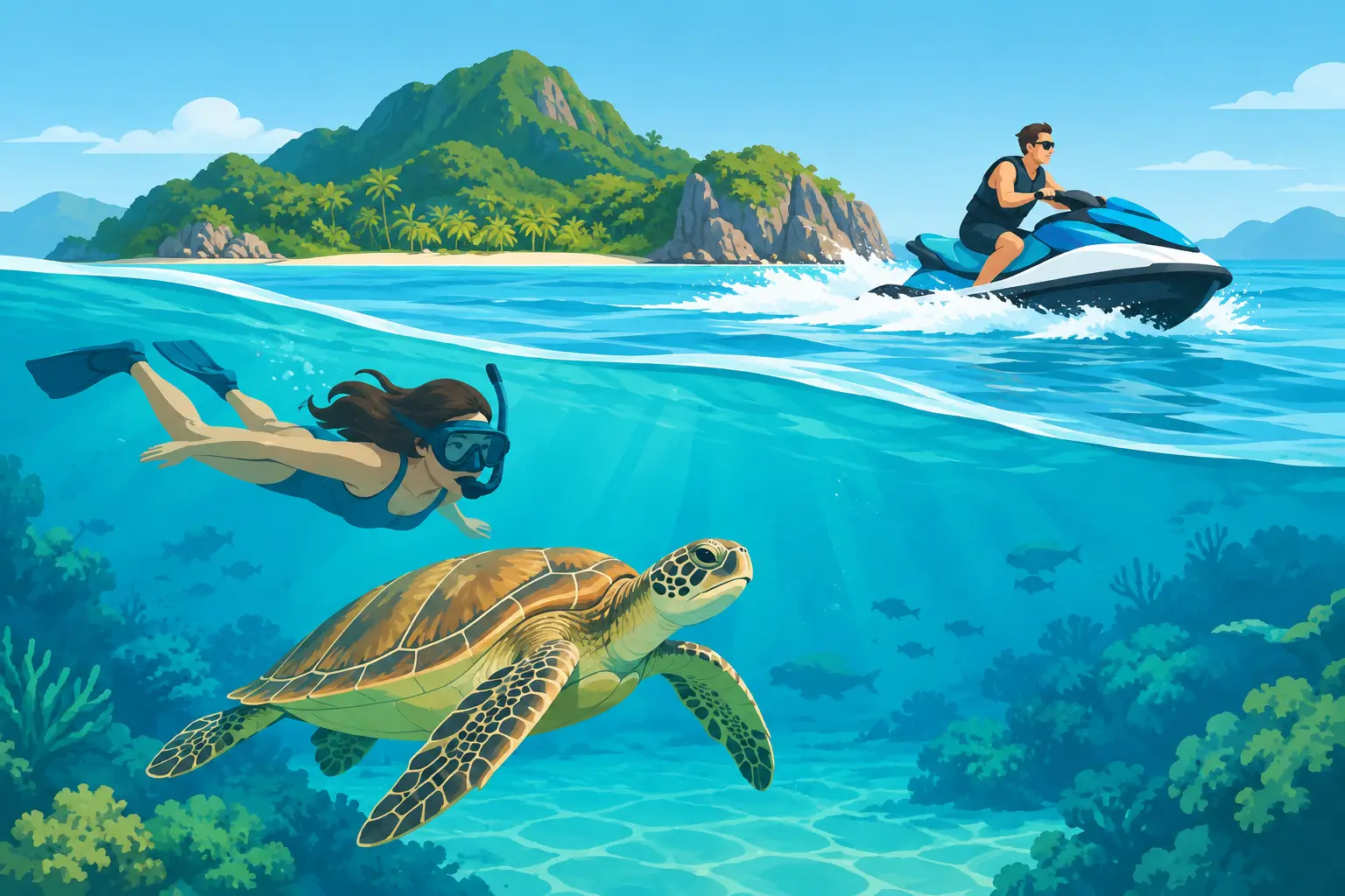Swim With Turtles and Separate Jet Ski Hire on Master Island